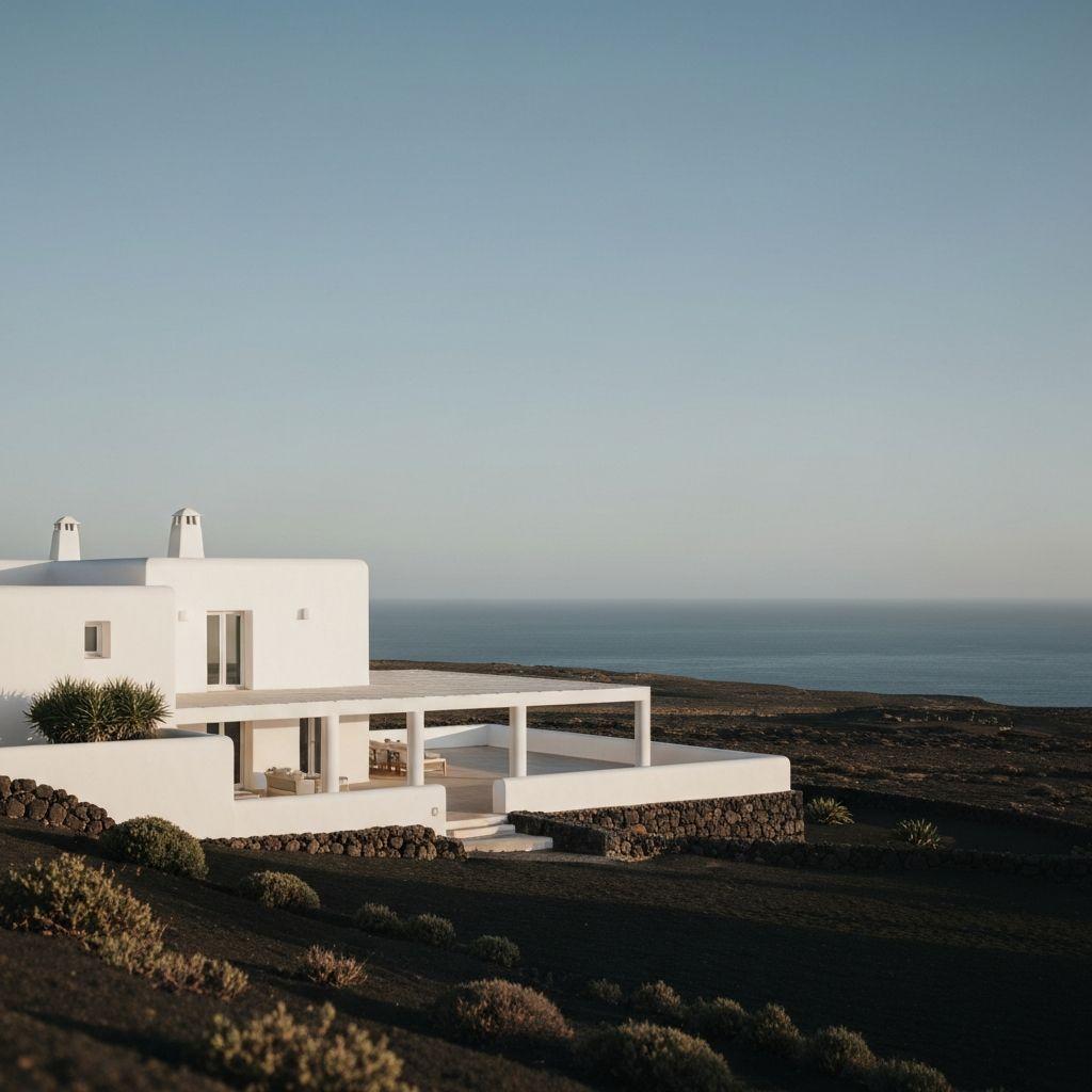 Modern villa terrace overlooking the ocean in Lanzarote